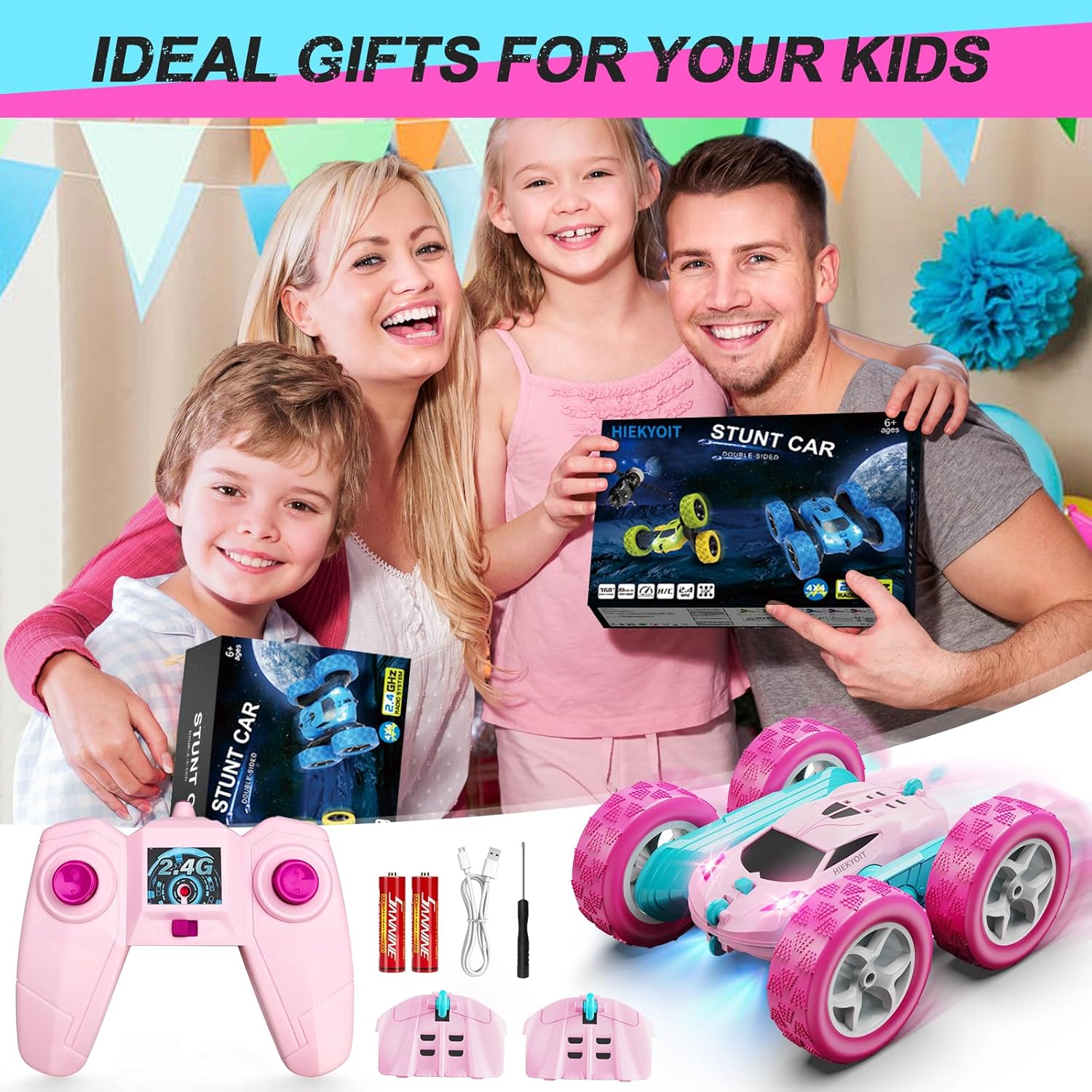 Remote Control Car, Pink RC Cars for Girls, 2.4 GHZ Double Sided RC Stunt Car 360° Rotating Remote Control Crawler with Headlights Cars Toys for 6 7 8 9 10 11 12 Girls Birthday - AutoBay
