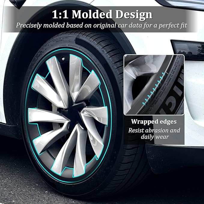 Wheel Rim Protector Designed for 2025 2026 Tesla Model Y Juniper 20 Inch Helix Wheel, 4PCS ABS Rim Guard Hubcap Cover Tire Trim Rings for Model Y Juniper Accessories, Black