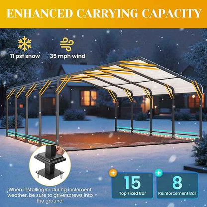 20x20 FT Metal Carport for 2 Cars, Heavy Duty Canopy Carport with Updated Roof & Enhanced Base, Garage Vertaile for RV Car, Truck, Boat, Tractors, Party, Grey