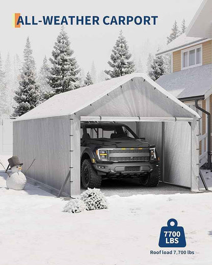 GarveeLife 11'x20'x9' Vertical Roof Metal Carport, Enclosed Car Ports with Heavy Duty Steel Frame, for All-Weather, for Full-Size Pickup Trucks, Boats, and Tractors