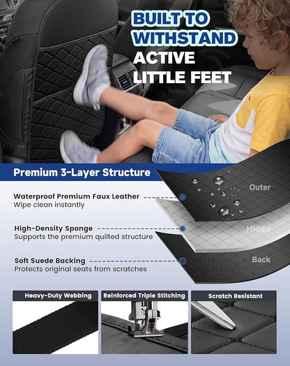 Seat Back Protectors for Kids, Car Kick Mats for Back of Front Seats with Large Pocket Organizer, Waterproof, Protects Against Dirt, Scuffs & Scratches, Fits Most Vehicles, 2PCS (Beige)