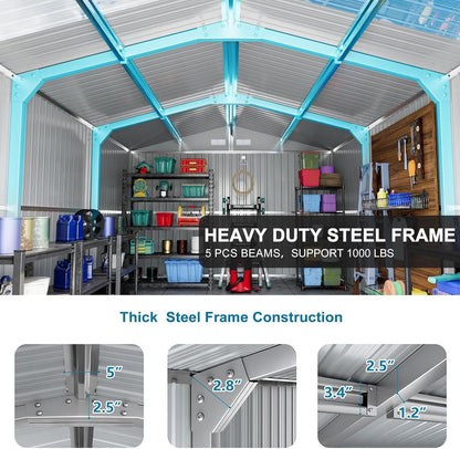 10x16 FT Metal Outdoor Shed Extra Large Waterproof Tools Storage House with Skyview Windows Air Vent Reinforced Frame for Outside Garden Backyard to Store Bikes,Lawnmower,Garage,Dark Grey
