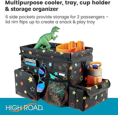High Road CarHop Car Organizer for Kids and Passenger Seat Organizer for Adults - Road Trip Cooler with Car Cup Holder Tray and 6 Organization and Storage Pockets