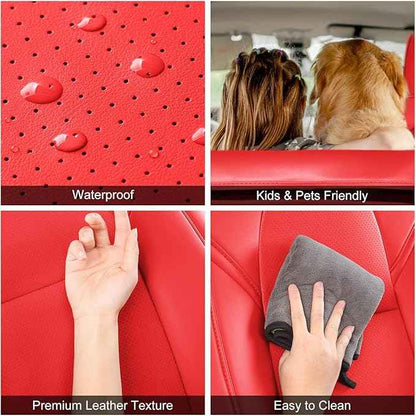Tesla Model 3 Car Seat Covers Nappa Leather Car Interior Seat Airbag Compatible Cushion Cover Full Set Custom Fit 2023 2022 2021 2020 2019 2018, Nappa Bright Red