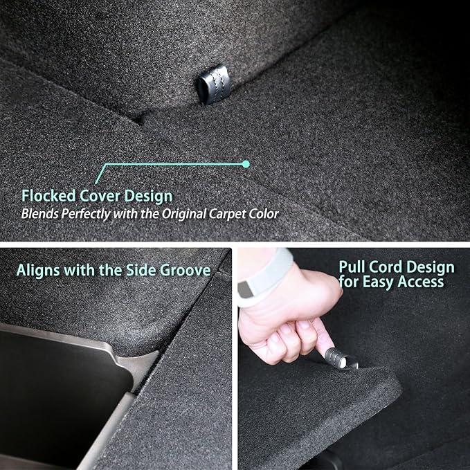 Trunk Storage Bins Trunk Organizer for 2025 2026 Tesla Model Y Juniper 5-Seater, 2PCS Large-Capacity Rear Side Storage Boxes with Carpeted Lid for Model Y Juniper Interior Accessories