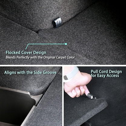 Trunk Storage Bins Trunk Organizer for 2025 2026 Tesla Model Y Juniper 5-Seater, 2PCS Large-Capacity Rear Side Storage Boxes with Carpeted Lid for Model Y Juniper Interior Accessories