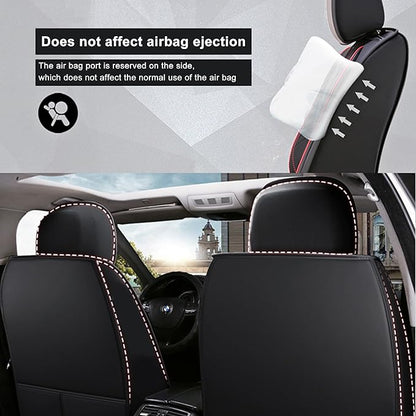 Amooca Car Seat Covers Full Set Automotive Seat Protection Fit for Most Cars SUVs Front & Back Seats Waterproof Nappa Leather Car Seat Cushion Protector Black & Red