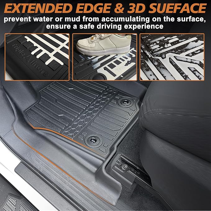 TripleAliners for Tacoma 2024 2025 Double Cab Floor Mats (Fit Hybrid ONLY) All Weather Floor Liners Compatible with 2024+ Toyota Tacoma Accessories Front & Rear Mats Custom Fit, 3PCS(Not for Gasoline)