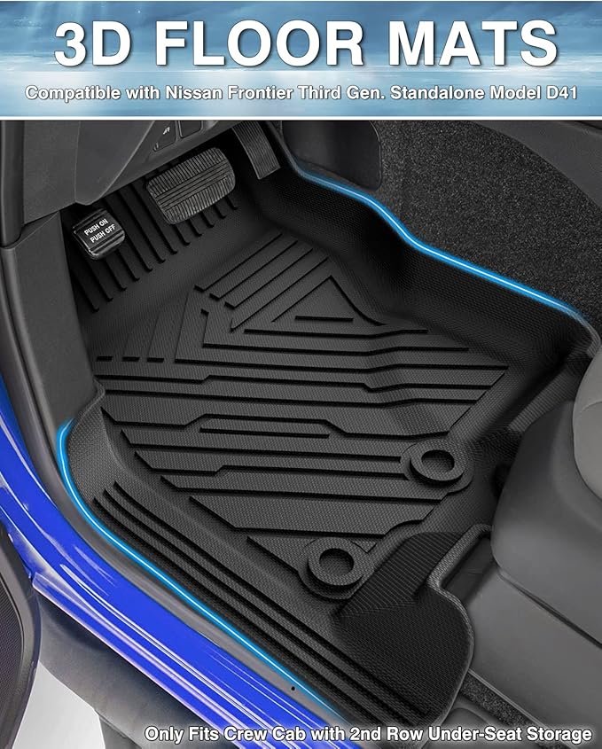 Mixsuper Liner Floor Mats for 2022-2025 2026 Nissan Frontier Crew Cab (Not Fit King Cab) with 2nd Row Under-Seat Storage, All Weather Floor Liners 1st and 2nd Row Set Black