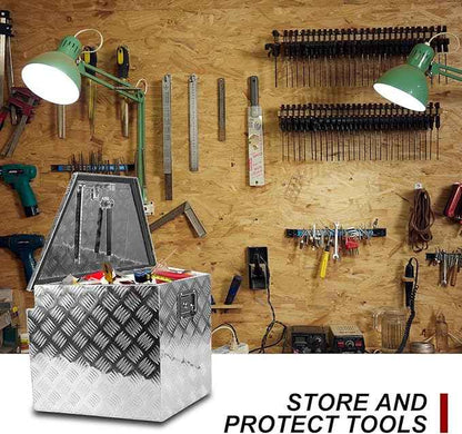 confote 28 Inch Heavy Duty Aluminum Stripes Plated Tool Box Pick Up Truck Bed RV Trailer Tongue Toolbox Waterproof Storage Organizer with Lock and Keys - 28.7 X 16.7 X 18.3 inch,Silver