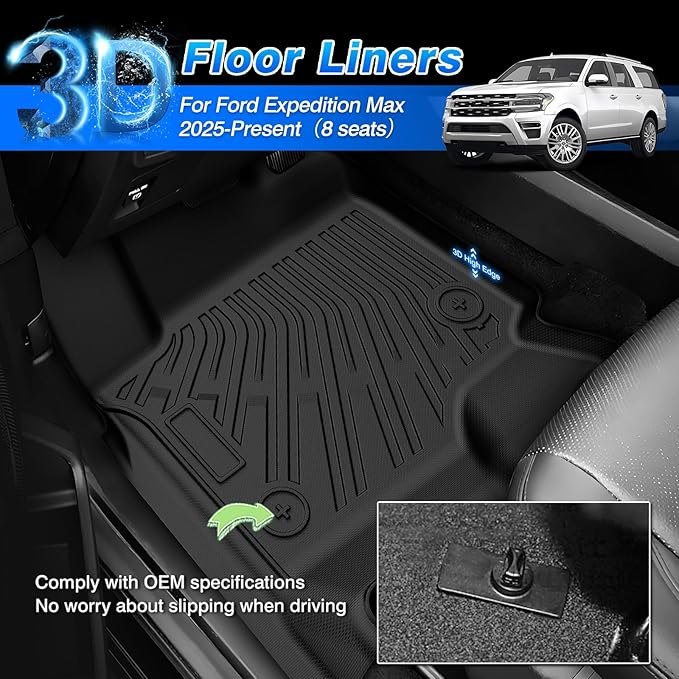 Cartist Ford Expedition max Floor Mats for 2025 2026 Expedition max (8 Seats) Accessories All-Weather Waterproof Car Floor Mats & Cargo Liner for Ford Expedition max 2025 2026