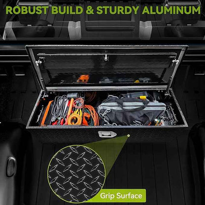 AUTOSAVER88 30 Inch Truck Bed Tool Box, Heavy Duty Aluminum Diamond Plate Tool Box Chest, Waterproof Chest Storage Box with Sliding Shelf and Lock for Trucks, Trailers, RVs, Warehouses