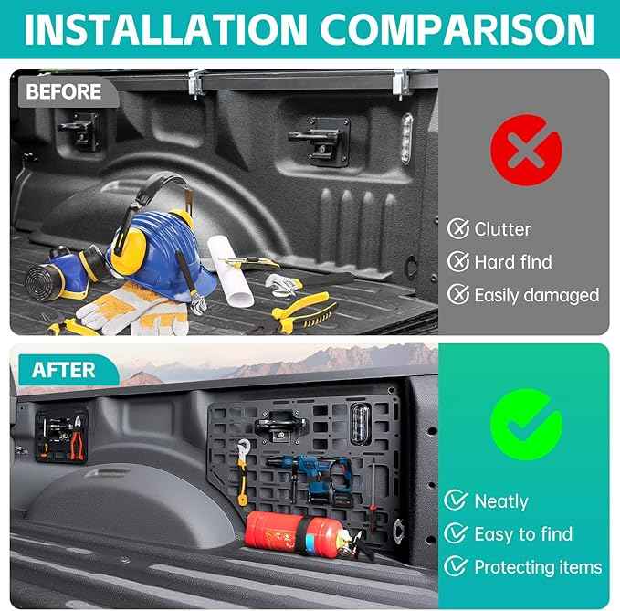 Side Truck Bed Molle Panel Rack System Compatible with 2015-2023 Ford F150 Accessories 5.5FT Cargo Storage Organizer Tools Rack Fit for 2015-2023 F-150 Accessories