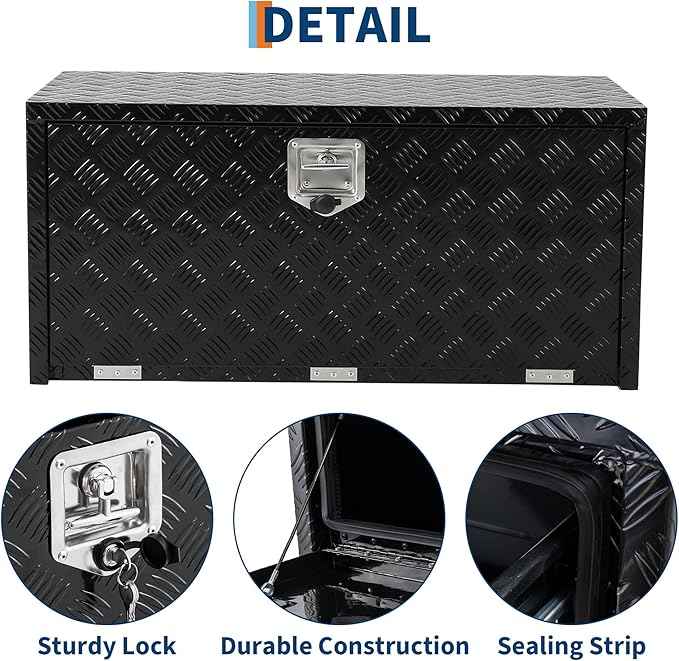 Heavy Duty Aluminum Truck Bed Tool Box,Diamond Plate Waterproof Underbody Toolbox with Sliding Shelf, Lock & Keys, Side Handle, Storage Organizer Chest for Pickup Truck, RV Trailer, Cargo Vehicles