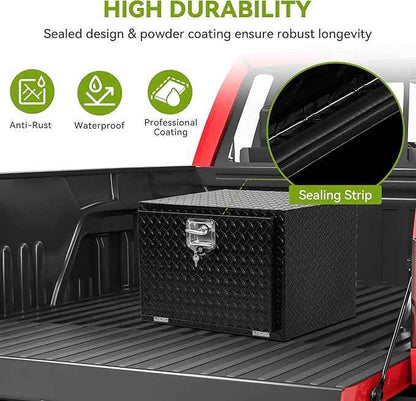 AUTOSAVER88 24 Inch Underbody Tool Boxes, Heavy Duty Aluminum Diamond Plate Toolbox Organizer, Waterproof Chest Storage Box with Lock for Trucks, Trailers, RVs, Warehouses, Black