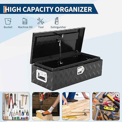 48 Inch Heavy Duty Aluminum Stripes Plated Tool Box Pick Up Truck Bed RV Trailer Toolbox Waterproof Storage Organizer with Side Handle, Lock and Keys