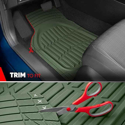 Motor Trend FlexTough LITE Rubber Car Mats Full Set - All Weather Floor Mats for Trucks, Cars & SUVs - Automotive Waterproof Green Car Floor Mats for Cars Interior Accessories Universal Trim-to-Fit