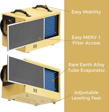 ALORAIR 120 PPD Commercial Dehumidifier, with Drain Hose for Crawl Spaces, Basements, Industry Water Damage Unit, cETL Listed, Compact, Auto Defrost Crawlspaces Dehumidifiers, Gold