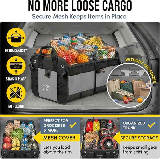 Modular 4-Section XL Trunk Organizer – Car Storage for Groceries, Tools, Sports Gear, Emergency Kits – Extra Large Multi-Compartment Cargo Box, Collapsible & Heavy Duty – Gray