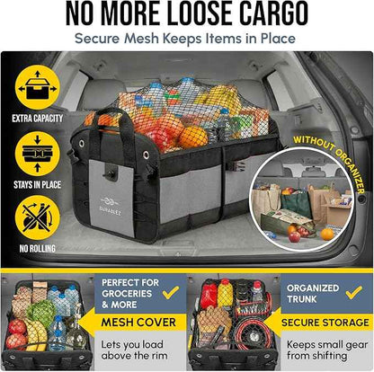 Modular 4-Section XL Trunk Organizer – Car Storage for Groceries, Tools, Sports Gear, Emergency Kits – Extra Large Multi-Compartment Cargo Box, Collapsible & Heavy Duty – Gray