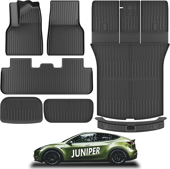 KARPAL Floor Mats for Tesla Model Y Juniper 2025 2026 5-Seater (Not Fit 7 Seats), All Weather TPE Floor Liners & Trunk Liner Backrest Mat & Rear Bumper Guard, Model Y Juniper Accessories 7PCS