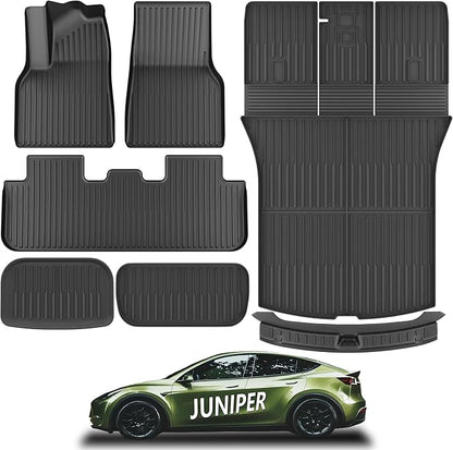 KARPAL Floor Mats for Tesla Model Y Juniper 2025 2026 5-Seater (Not Fit 7 Seats), All Weather TPE Floor Liners & Trunk Liner Backrest Mat & Rear Bumper Guard, Model Y Juniper Accessories 7PCS