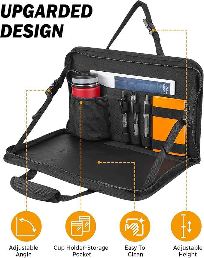 JOYTUTUS 3 in 1 Steering Wheel Eating Tray Upgraded(16.1 * 10 inch), Car Back Seat Laptop Desk, Multifunctional Car Office Bag, Car Work Table for Writing, Car Organizer for Kids, Commuters, Family