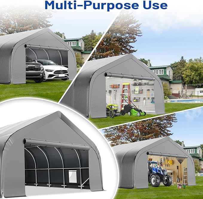 EROMMY 20x30 FT Heavy Duty Durable Carport, Silver Gray, Galvanized Steel Frame Garage Shelter and Outdoor Storage, Waterproof 3-Layer PE Cover, Fits 2 Cars, Boat, Farm Equipment