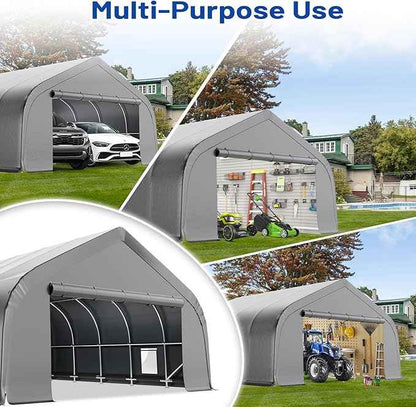 EROMMY 20x30 FT Heavy Duty Durable Carport, Silver Gray, Galvanized Steel Frame Garage Shelter and Outdoor Storage, Waterproof 3-Layer PE Cover, Fits 2 Cars, Boat, Farm Equipment