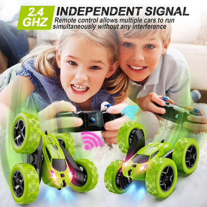 Remote Control Car for Kids Ages 6+, RC Cars Stunt Car Toy 4WD Double Sided 360° Rotating Remote Control with Headlights, Birthday Xmas Gifts for Boys 6 7 8 9 10 11 12 Green - AutoBay