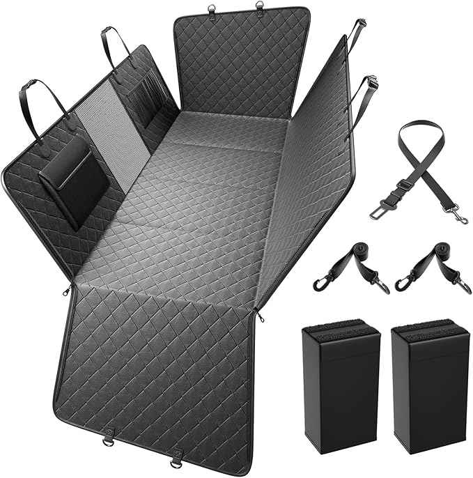 Dog Car Seat Cover for Back Seat, Waterproof Hard Bottom Back Seat Extender for Dogs, Dog Hammock for Car with Support Bar Holds 420 lbs, 2025 Upgraded Material, Anti Scratch, Easy to Use and Clean