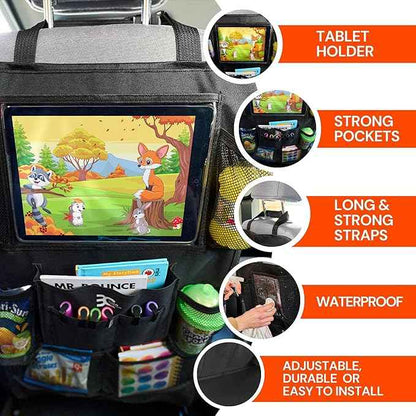 Backseat Car Organizer, Kick Mat Back Seat Protector with Touch Screen Tablet Holder, Back Seat Organizer for Baby & Kids, Travel Accessories with 9 Storage Pockets & 4 Headrest Hooks, Pack of 2-Black