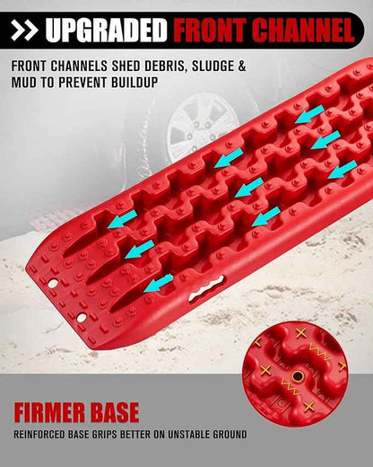 FieryRed Traction Boards Offroad, Recovery Boards with 2 Leashes and Carry Bag, 2Pcs Traction Mat Recovery Tracks for Sand Mud Snow Track Tire Ladder 4X4, Red GEN1th