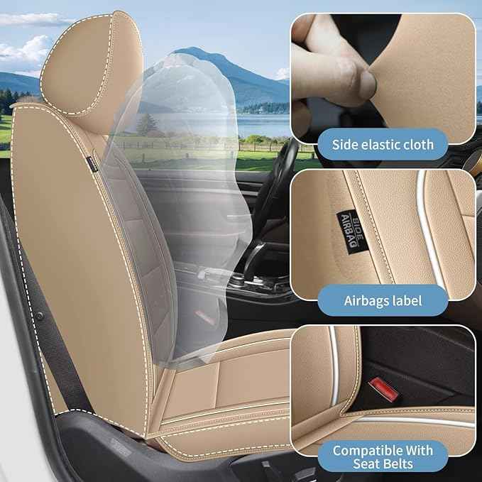 YORKNEIC Front Set Seat Covers Fit for Ford Explorer 2004-2025 2026: Faux Leather Car Seat Covers - Waterproof Car Seat Protector(Beige)