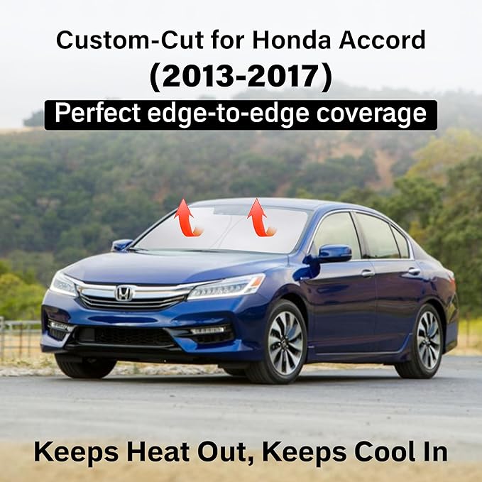 EcoNour Windshield Sun Shade Compatible for Honda Accord 2013–2017 | Sedan Front Window Sunshade | Foldable 4-Layer Sun Visor Protector | UV & Heat Blocking | Keeps Interior Cool