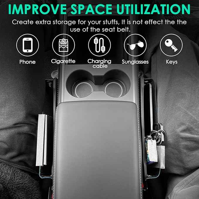 2 Set Car Seat Gap Filler Organizer Compatible for Tesla Model 3 Y X S Accessories Auto Console Side Extra Storage Boxes Seat Crevice Storage Box Leather Upgrade Front Seat Storage - Blue