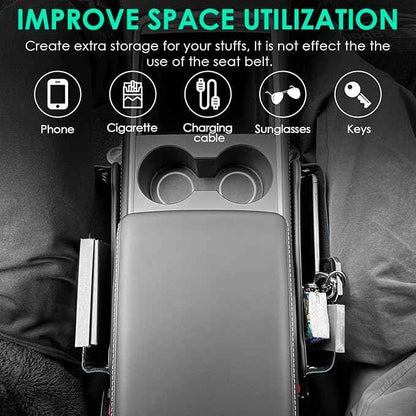 2 Set Car Seat Gap Filler Organizer Compatible for Tesla Model 3 Y X S Accessories Auto Console Side Extra Storage Boxes Seat Crevice Storage Box Leather Upgrade Front Seat Storage - Blue