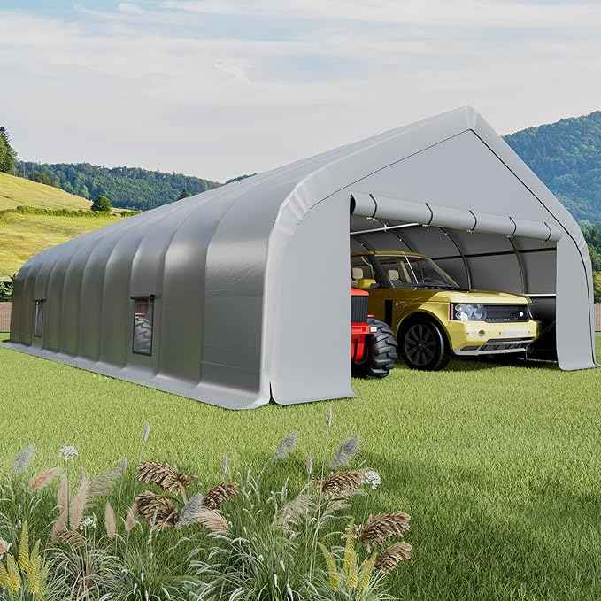 EROMMY 20x40 FT Heavy Duty Durable Carport, Silver Gray, Galvanized Steel Frame Garage Shelter and Outdoor Storage, Waterproof 3-Layer PE Cover, Fits 4 Cars, Boat, Farm Equipment