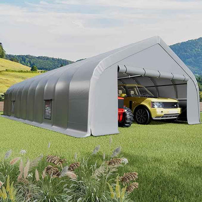 EROMMY 20x40 FT Heavy Duty Durable Carport, Silver Gray, Galvanized Steel Frame Garage Shelter and Outdoor Storage, Waterproof 3-Layer PE Cover, Fits 4 Cars, Boat, Farm Equipment