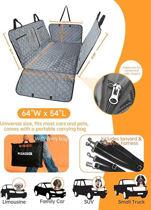 Dog Seat Cover for Back Seat Hard Bottom - 1680D Waterproof Anti-Slip Anti-Scratch Pet Hammock, Dog Covers for Cars Back seat with Mesh Window & Storage for Car SUV Truck (400 lbs)