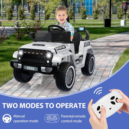 12V Kids Ride on Truck Car, w/Parent Remote Control, Twin 35w Motors, 3 Speeds, LED Lights, Music & Horn, Spring Suspension, Kids Electric Vehicles Toy for 3-5 Years Old Boys Girls Gift, White - AutoBay