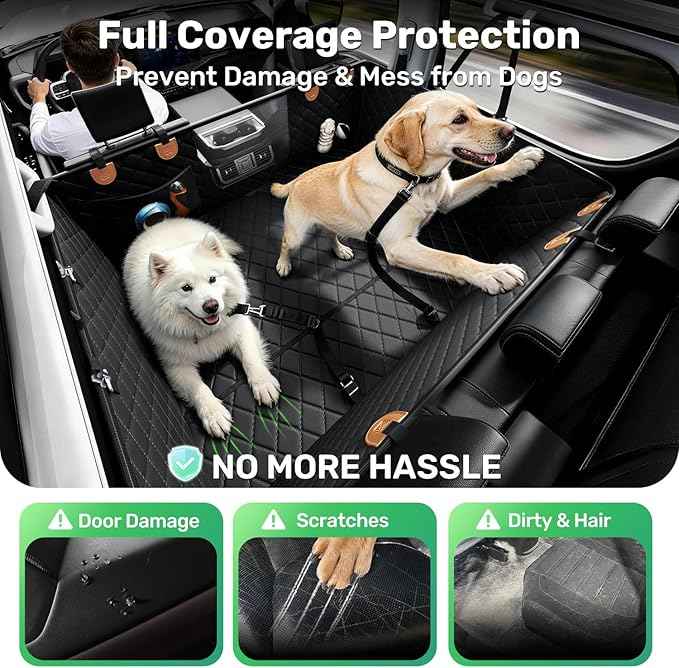 Zanch Heavy-Duty Dog Car Seat Cover, Flat Solid Back Seat Extender for Multi Large Dogs, Hard-Base Supports 450 lb, Waterproof Scratchproof Hammock Protector, Standard for Cars, SUV, Trucks, Orange