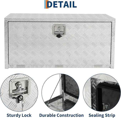 Heavy Duty Aluminum Truck Bed Tool Box,Diamond Plate Waterproof Underbody Toolbox with Sliding Shelf, Lock & Keys, Side Handle, Storage Organizer Chest for Pickup Truck, RV Trailer, Cargo Vehicles