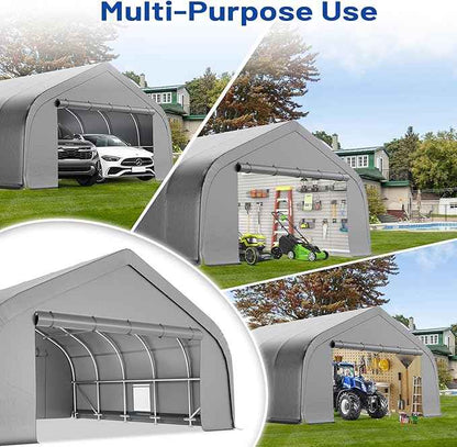 EROMMY 20x20 FT Heavy Duty Durable Carport, Silver Gray, Galvanized Steel Frame Garage Shelter and Outdoor Storage, Waterproof 3-Layer PE Cover, Fits 2 Cars, Boat, Farm Equipment
