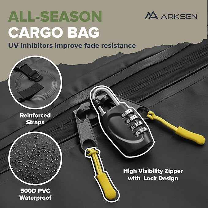ARKSEN Roof Top Luggage Storage Bag for 64" x 39" Roof Baskets Waterproof 21.5 Cubic Feet (62.2" L x 33.07" W x 18.11" H) with 10 Straps Anti-Slip Mat 6 Door Hooks for All Vehicles with/Without Rack