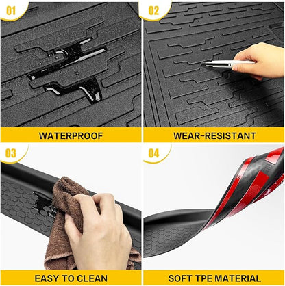 Trunk Mat with Door Sill Guards for 2021-2025 Jeep Wrangler JL Unlimited 4XE Accessories All Weather Rear Trunk Liner Door Sill Protector for 21-25 JL JLU 4XE 4 Door(Not for 4X4)