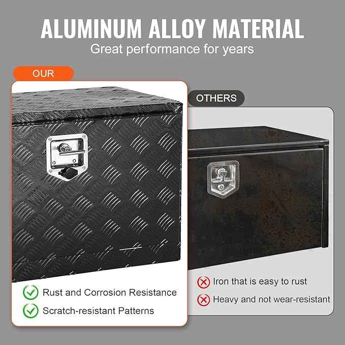 VEVOR Underbody Truck Box, 36"×17"×18" Pickup Storage Box, Heavy Duty Aluminum Diamond Plate Tool Box with Lock and Keys, Waterproof Trailer Storage Box with T-Handle Latch for Truck, Van, Trailer