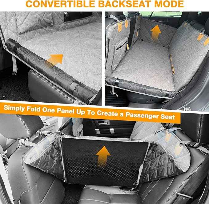 Dog Car Seat Cover, Hard-Bottom Back Seat Extender for Pets, Waterproof Nonslip Hammock for Car, Backseat Dog Bed for Cars SUVs Trucks, Car Seat Protector, Universal Fit 52 x 25 in, Grey