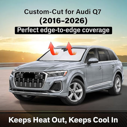 EcoNour Windshield Sun Shade Compatible for Audi Q7 2016–2026 | Luxury SUV Front Window Sunshade | Foldable 4-Layer Sun Visor Protector | UV & Heat Blocking | Keeps Cabin Cooler