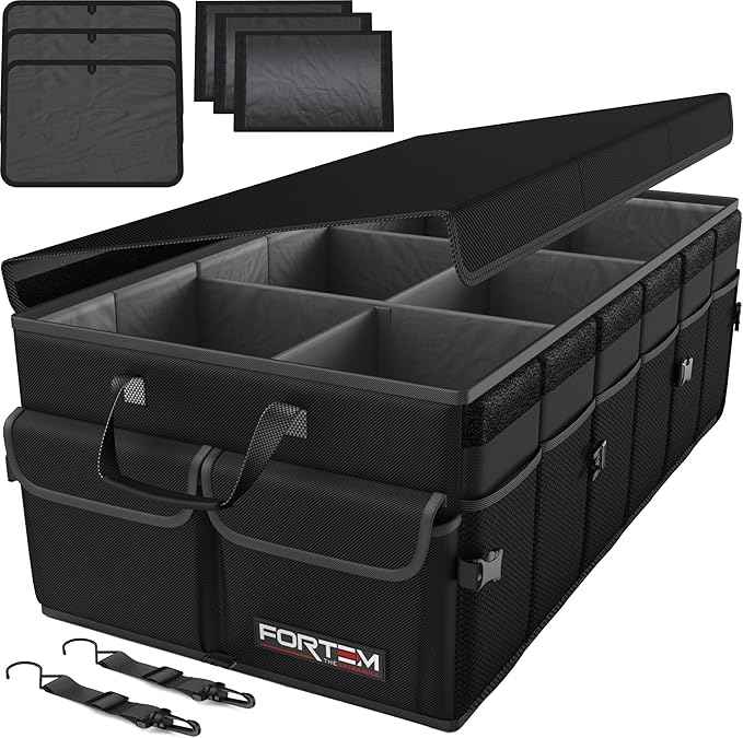 FORTEM Trunk Organizer For SUV Car Trunk Organizer, Foldable Storage, Car Accessories for Women Men, Collapsible Bag, Perfect Christmas Gifts, 600D Oxford, Non Slip Bottom, Straps, Soft Cover (85L)